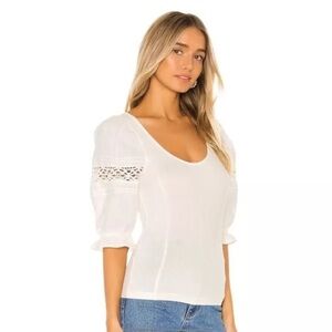 Free people Something Special Tee women’s SZ M White ribbed w lace ballon sleeve